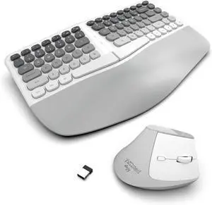 Ergonomic Wireless Keyboard and Mouse Set Creamy Wireless Keyboard Silent Mice Set with Wrist Rest for Computer, Laptop, PC, Mac, Windows