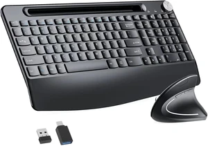 Full-Size Ergonomic Wireless Keyboard & Vertical Mouse Combo 2.4GHz, with Tablet/Phone Holder & Wrist Rest for Computer/Mac/PC/Laptop/Chromebook, Black Full-Size Ergonomic Wireless Keyboard & Vertical Mouse Combo 2.4GHz, with Tablet/Phone Holder & Wrist Rest for Computer/Mac/PC/Laptop/Chromebook, Black