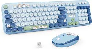 Wireless Keyboard and Mouse Combo, 2.4GHZ Typewriter Retro Full Size Keyboards, Cute Colorful Computer Keyboard and Wireless Mouse for Laptop/Desktop/Windows/PC (Blue Colorful)
