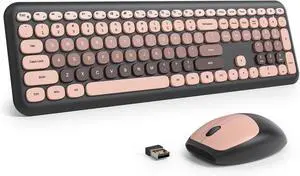 surmen Cute Keyboard and Mouse Wireless, Full-Size Retro Typewriter Keyboard Wireless Silent Colorful Keyboard Low-Noise 2.4GHz for Home and Office (6-Heimei)