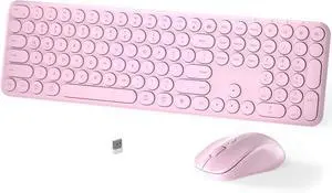 Wireless Keyboard and Mouse Set  MPTOG Full-Sized 110Pcs Slim Round Key Design, Quiet Typing, Adjustable DPI Ergonomic Mouse, Wireless Combo for PC, Mac, Laptop, Tablets(Sakura Pink)