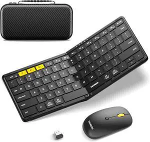 Foldable Keyboard and Mouse, Samsers KM08 Folding Bluetooth Keyboard Mouse Combo, 2.4G + BT5.0 x 2, Full-Size Portable Travel Keyboard & Rechargeable Wireless Mouse for iOS Android Windows Mac OS