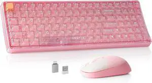 Wireless Transparent Keyboard and Mouse Combo, UBOTIE Pink 100keys 2.4GHz USB Receiver Keyboard Mouse Set with Adjustable DPI Optical Mouse for PC Laptop