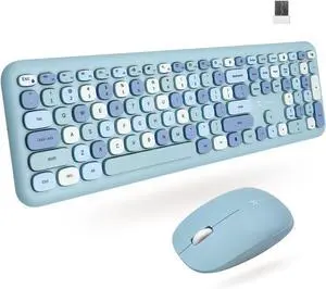 X9 Cute Keyboard and Mouse Combo - Transform Your Space with a Colorful Blue Wireless Keyboard and Mouse Retro Set (110 Keys and 18 Shortcuts) - Aesthetic Keyboard for PC Computer, Laptop