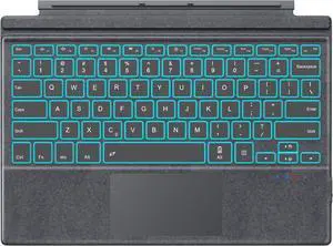MoKo Microsoft Surface Pro 7/Pro 6/Surface Pro 5 (Pro 2017)/Pro 4/Pro 3 Type Cover, Ultra-Slim Wireless Bluetooth Keyboard with Trackpad, 7-Color LED Backlit, Built-in Rechargeable Battery, Gray