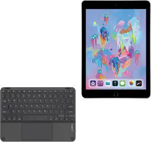 BoxWave Keyboard Compatible with Apple iPad (6th Gen 2018) - SlimKeys Bluetooth Keyboard with Trackpad, Portable Slim TouchPad - Jet Black