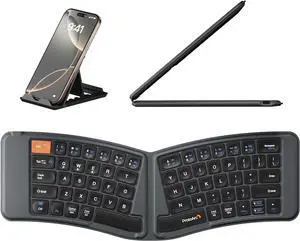 ProtoArc Ergonomic Foldable Keyboard, XK03 Split Folding Bluetooth Keyboard, Ultra Slim, Portable, for iPad, iPhone, Tablet, Laptop, PC - Gray