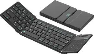 Pocket Foldable Wireless Keyboard with Touchpad Numerical Pad for Travel Meeting for Tablet, Mobile Phone,Laptop, Full Size (Small) Keyboard (Black)
