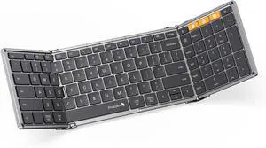 ProtoArc Foldable Bluetooth Keyboard, XK01 Folding Wireless Portable Keyboard with Numeric Keypad, Full-Size Travel Keyboards for iPad Tablet Smartphone Laptop PC Windows iOS Android, Space Gray