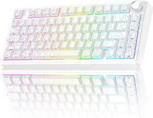 AULA F75 Pro Wireless Mechanical Keyboard with Knob,75% Hot Swappable Custom Gaming Keyboards,RGB Backlit,Pre-lubed Switches,Side Printed PBT Keycaps Creamy Sounding Computer Keyboard, Line White