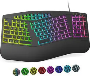 MEETION Ergonomic Keyboard, Ergonomic Split Keyboard with Palm Rest, Backlit 7 Colors