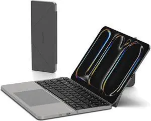 MicroPack Foldable Bluetooth Keyboard with Touchpad & Stand, PU Leather Cover, 500mAh Battery. Ultra-Thin Portable Keyboard Compatible with iPad Pro/Air/Mini/Tablet - Grey