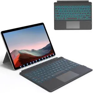 for Surface Pro 7 Pro 6 Pro 5 Pro 4 Pro 3, Bluetooth Wireless Keyboard with Palm Rejection Touchpad, Rechargeable Battery, 7-Color Backlit for Microsoft Surface Pro 12.3 inch