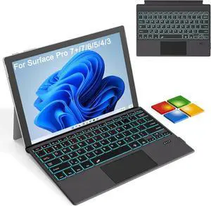 Microsoft Surface Pro 3 Keyboard -Type Cover for Microsoft Surface Pro 7 Plus 7/6/5/4/3, 7 Color Backlit Bluetooth Ultra-Slim Portable Magnetic Surface 3 Keyboard with Trackpad, Rechargeable
