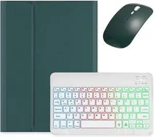 Backlit Keyboard for Galaxy Tab S9 FE+ 12.4/ Tab S10+ / Tab S9+ /S8+/S7+/S7 FE 12.4 inch Case with Mouse and Magnetic Detachable Backlight Color Keyboard,Dark Green+White