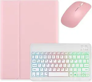Backlit Keyboard for Galaxy Tab S6 Lite 10.4" 2024/2022/2020 Keyboard Case with Mouse, Detachable Backlight Color Keyboard Case,Pink+White