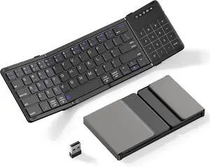 XIWMIX 2-in-1 Foldable Bluetooth Keyboard with Touchpad & Number Pad, Multi-Device Folding Wireless Rechargeable Portable Travel Keyboard for iPad,Laptop,PC,Compatible with Windows,iOS,Android,MacOS
