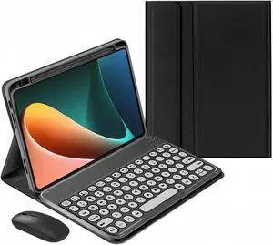 Keyboard Case for iPad Mini A17 Pro 2024/ iPad Mini 6th Generation 8.3-inch Case with Keyboard and Bluetooth Mouse, Detachable Candy Color Keyboard Cover Round Key,Black+White
