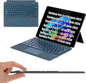 Wireless Keyboard Type Cover for Microsoft Surface Pro 8/9/ 10/11/ X, Ultra-Slim Portable 7-Color Backlit Touchpad, Rechargeable Magnetic Detachable Bluetooth Trackpad, Blue
