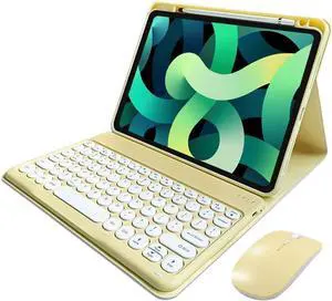Keyboard Case for iPad Pro 11 inch M4 Keyboard Case with Mouse Cute Round Keys Detachable Bluetooth Keyboard Slim Smart Cover Supports Pencil Charging,Yellow