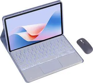 Magnetic Detachable Wireless Keyboard & Mouse Combo with Leather Cover for Honor Pad X9 Pro 11.5-inch Tablet  Full Wrapped Protection Keyboard Case (Purple,Backlight Touch Pad and Mouse)