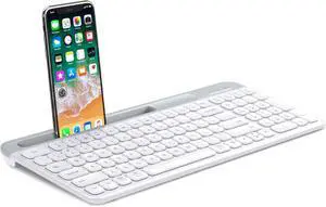 PopBloom K580 Multi-Device Slim Wireless Bluetooth Keyboard, Built-in Cradle for Device; for Laptop, Tablet, PC, Smartphone, Win/Mac- Pure White