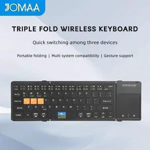 JOMAA Foldable Bluetooth Keyboard with Trackpad Silent Rechargeable, Full-Size Portable Travel Keyboard for iPad/iPhone/Smartphone/Tablet/PC/Laptop (Black)