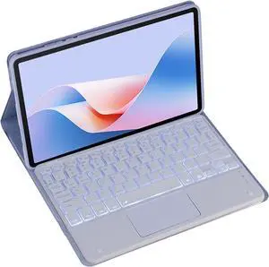 Magnetic Detachable Wireless Keyboard & Mouse Combo with Leather Cover for Honor Pad GT Pro 12.3-inch Tablet  Full Wrapped Protection Keyboard Case (Purple,Backlight Touch Pad)