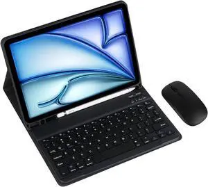 Magnetic Detachable Wireless Keyboard & Mouse Combo with Built in Pen Holder Leather Cover for iPad Pro (2024) 13-inch Tablet Keyboard Case (Black,Normal and Mouse)