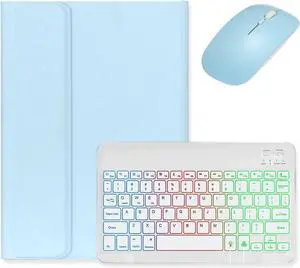 Backlit Keyboard Case for iPad (A16) 11th Gen 2025/ iPad 10th Generation 2022 10.9 inch Case with Mouse and Detachable Backlight Keyboard,Light Blue+White