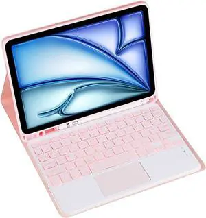Magnetic Detachable Wireless Keyboard & Mouse Combo with Built in Pen Holder Leather Cover for iPad Air 6 13-inch Tablet Keyboard Case (Pink,Backlight Touch Pad)