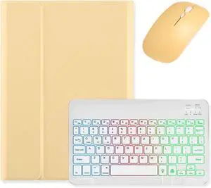 Backlit Keyboard for iPad Pro 11 inch (4th/3rd/2nd/1st Generation) Case with Mouse and Detachable RGB Colorful Backlight Color Keyboard Case, Yellow+White