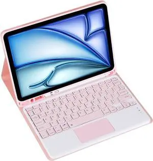 Magnetic Detachable Wireless Keyboard & Mouse Combo with Built in Pen Holder Leather Cover for iPad Pro (2024) 13-inch Tablet Keyboard Case (Pink,Touch Pad)