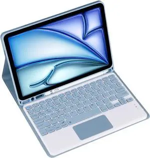 Magnetic Detachable Wireless Keyboard & Mouse Combo with Built in Pen Holder Leather Cover for iPad Air (2024) 13-inch Tablet Keyboard Case (Blue,Touch Pad)