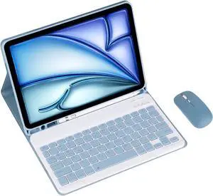 Magnetic Detachable Wireless Keyboard & Mouse Combo with Built in Pen Holder Leather Cover for iPad Pro 2020/2021/2022 12.9-inch Tablet Keyboard Case (Blue,Normal and Mouse)