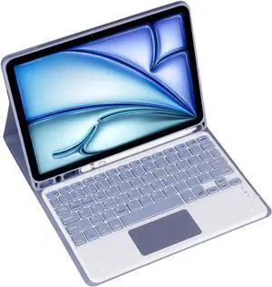 Magnetic Detachable Wireless Keyboard & Mouse Combo with Built in Pen Holder Leather Cover for iPad Air (2024) 13-inch Tablet Keyboard Case (Purple,Touch Pad)