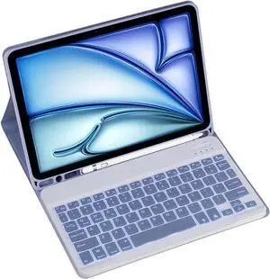 Magnetic Detachable Wireless Keyboard & Mouse Combo with Built in Pen Holder Leather Cover for iPad Air 7 (2025) 13-inch Tablet Keyboard Case (Purple,Backlight)