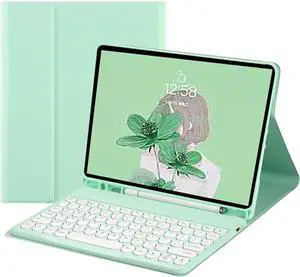ZGSENLAN iPad 10.2 inch 7th/8th/9th Generation Keyboard case iPad Air3 Pro10.5 case with Keyboard Cute Round Key Detachable Bluetooth Keyboard with Pencil Holder,Mint Green