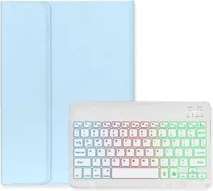Backlit Keyboard Case for iPad Pro 13 inch M4 2024 Case with Keyboard, Backlight Detachable Keyboard Cute Candy Color Case,LightBlue+White