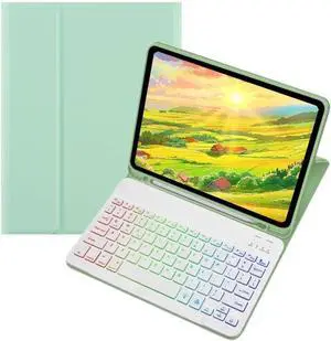 Colorful Backlit Keyboard Case for iPad Pro 13" (M4) Case with Magnetic Detachable Bluetooth RGB Backlight Keyboard Cute Candy Color Business Student,Mint Green+White