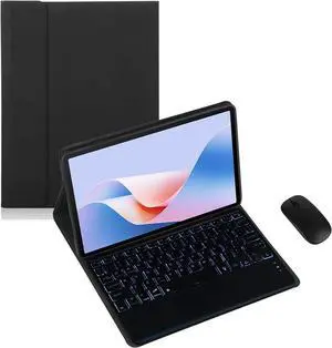 Keyboard Case for Oppo Pad SE 11inch 2025 Tablet, Wireless Bluetooth Keyboard, Soft Silicone Edge Protective Case with Stand, 2025 New Model (Black,Backlit TouchPad+Mouse)