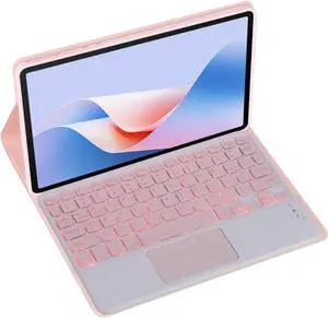 Magnetic Detachable Wireless Keyboard & Mouse Combo with Leather Cover for Honor Pad MagicPad 2 12.3-inch Tablet  Full Wrapped Protection Keyboard Case (Pink,Backlight Touch Pad)