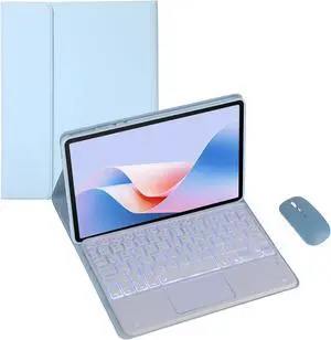 Keyboard Case for Honor Pad 10 HEY3-W00 12.1-inch 2025 Tablet, Wireless Bluetooth Keyboard, Soft Silicone Edge Protective Case with Stand, 2025 New Model (Blue,Backlit TouchPad+Mouse)