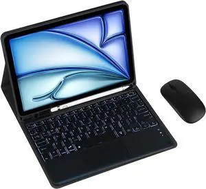Keyboard Case for Samsung Galaxy Tab S9 FE+(12.4") SM-X610/X616B Tablet Detachable Keyboard, Fully Wrapped Leather Case with Built-in Pen Holder (Black,Backlight Touch Pad and Mouse)