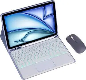 Keyboard Case for Samsung Galaxy Tab S7+/Plus(12.4") SM-T970/T975 Tablet Detachable Keyboard, Fully Wrapped Leather Case with Built-in Pen Holder (Purple,Backlight Touch Pad and Mouse)