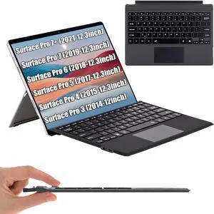 Wireless Keyboard Type Cover for Microsoft Surface Pro 7+ Pro 7 Pro 6 Pro 5 Pro 4 Pro 3, Ultra-Slim Portable 7-Color Backlit Touchpad, Rechargeable Magnetic Detachable Bluetooth Trackpad, Black