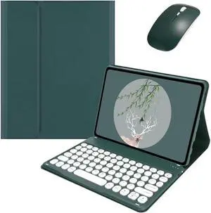 Keyboard Case Mouse for Xiaomi Redmi Pad SE 11 inch Case with Keyboard and Bluetooth Mouse Detachable Candy Color Keyboard Cover Round Key,Dark Green