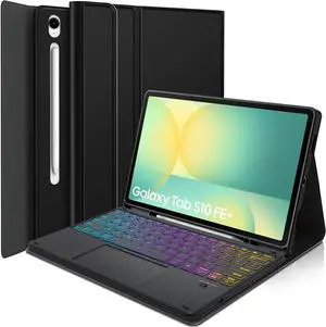 Touchpad Keyboard Case for Samsung Galaxy Tab S10 FE Plus 13.1 Inch 2025, LDSOYIA Rainbow Backlit Wireless Trackpad Keyboard PU Cover Case for 13.1 Galaxy Tab S10 FE+ 2025 Model (SM-X620/X626B)