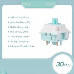 30 Pieces Mechanical 5 Pin Linear Switch Set with Pre-lubed LY Stem and Housings Compatible with Various Keyboards(43g)