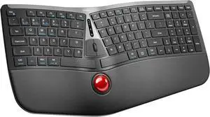 Nulea RT07 Wireless Ergonomic Trackball Keyboard - Split Keyboard, Wrist Rest, Natural Typing, Bluetooth and 2.4G USB Connectivity, USB-C Rechargeable,Compatible with Windows Mac